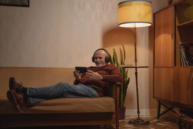 a man watching video